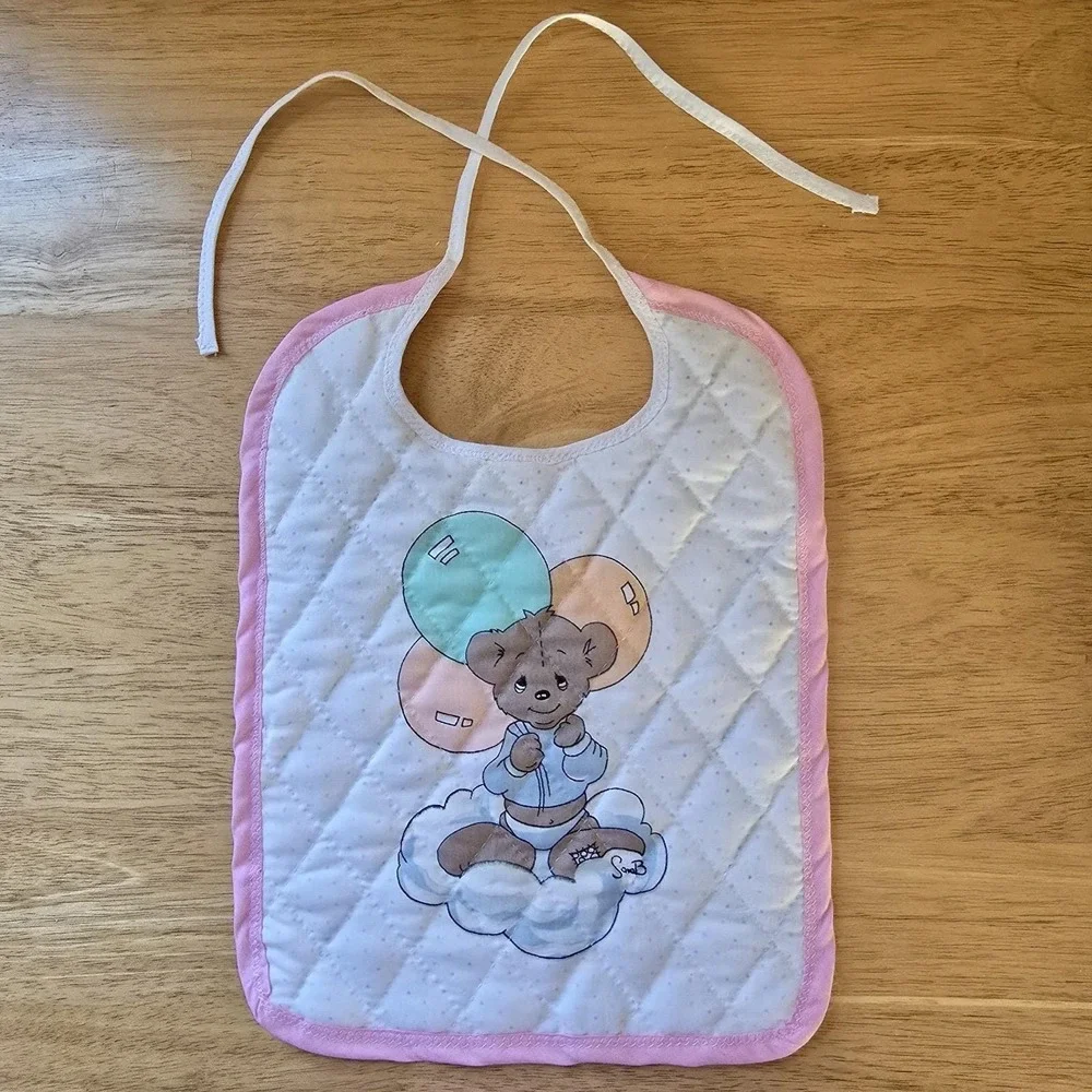 Baby Bib Bear + Balloons Quilted Cotton, Precious Moments Fabric Vintage NWOT